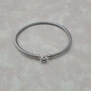David Yurman 3mm Cable Fleur de Lis Bracelet with 18K Gold Hook Clasp